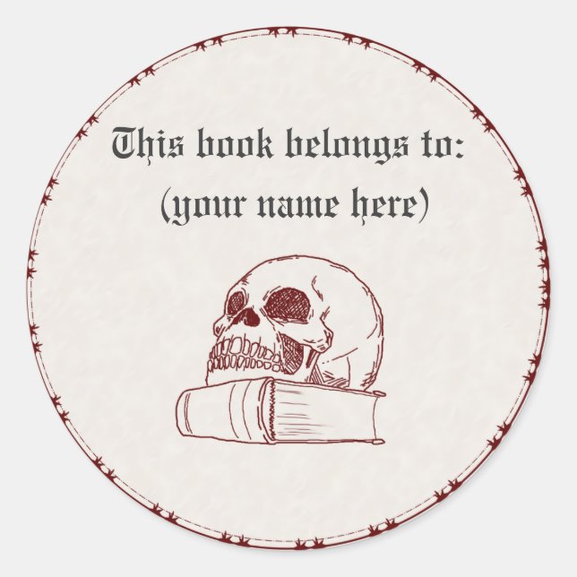 Skull and a book classic round sticker (Front)