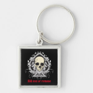 Skull and ace of spades from playing cards, key ring
