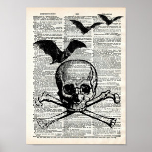 Skull and Bats Halloween Dictionary Art  Print