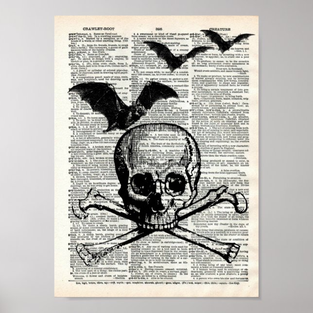 Skull and Bats Halloween Dictionary Art  Print (Front)