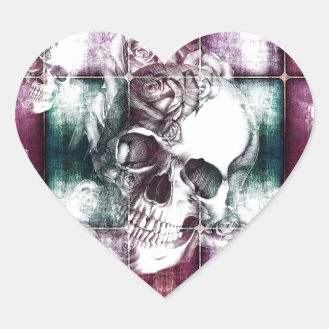 Skull and blocks transparency print. heart sticker (Front)