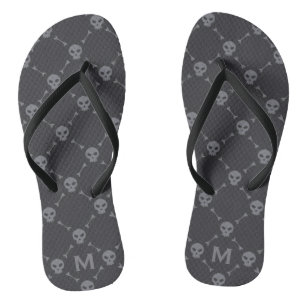 Skull and Bones Check Pattern Grey Monogram Thongs
