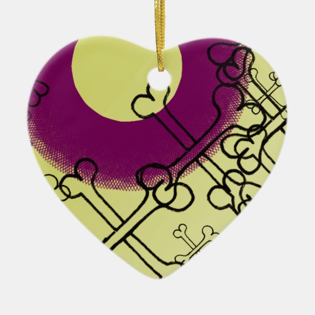 skull and bones gothic purple ceramic tree decoration (Front)