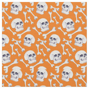 Skull and Bones Pumpkin Orange Fabric