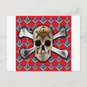 Skull and Bones Square & Compass Bright Red Postcard