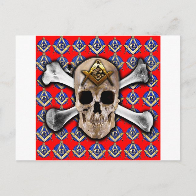 Skull and Bones Square & Compass Bright Red Postcard (Front)