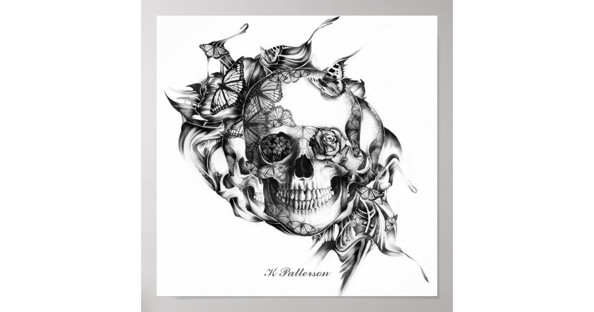 Skull and Butterflies Art Print | Zazzle