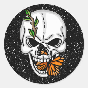 Skull and Butterfly Digital Art  Classic Round Sticker