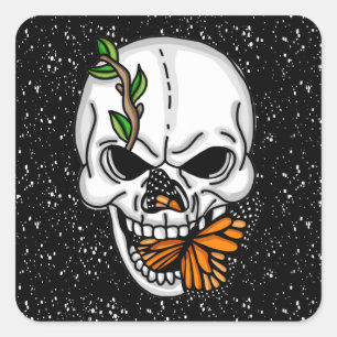 Skull and Butterfly Digital Art  Square Sticker