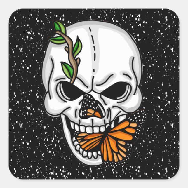 Skull and Butterfly Digital Art  Square Sticker (Front)