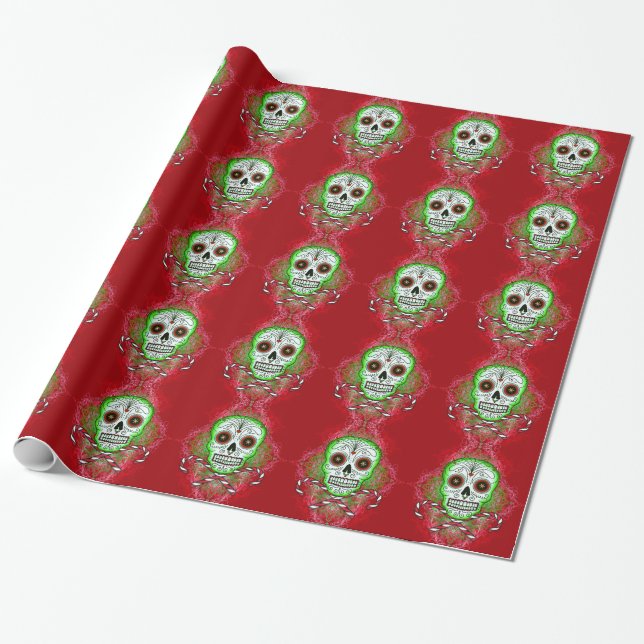 Skull and Candy cane Wrapping Paper (Unrolled)