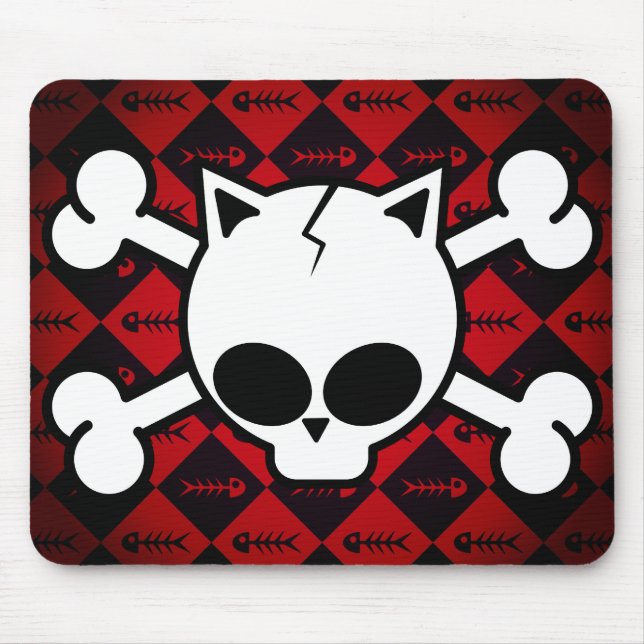 Skull and Cat Bones Mouse Pad (Front)