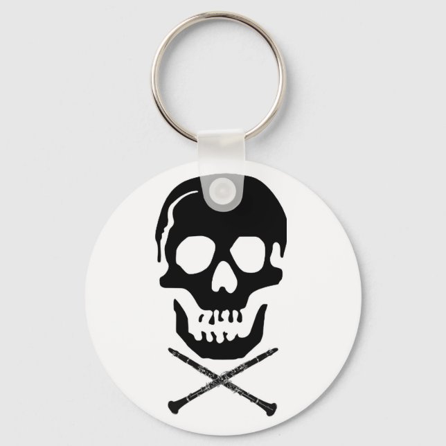 Skull and clarinets - Black on white Key Ring (Front)