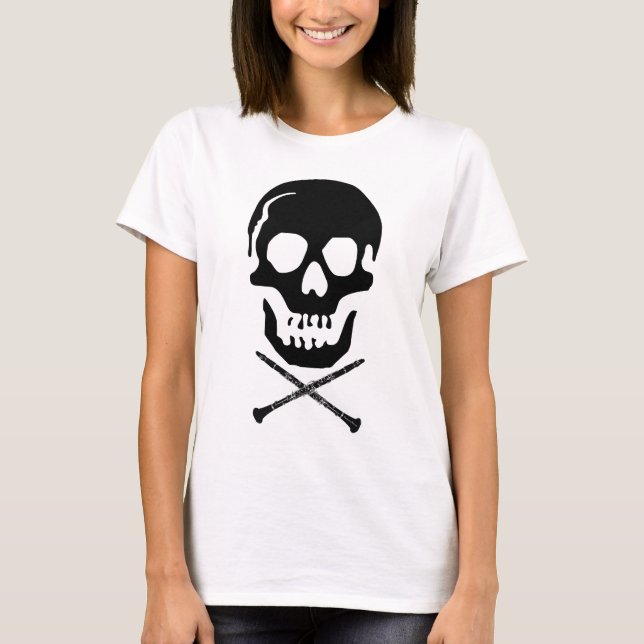 Skull and clarinets - Black on white T-Shirt (Front)