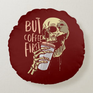 Skull and Coffee Round Cushion