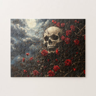 Skull and Crimson Roses Jigsaw Puzzle