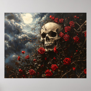 Skull and Crimson Roses Poster