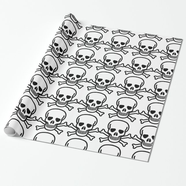 Skull and Cross-bone Halloween Wrapping Paper (Unrolled)