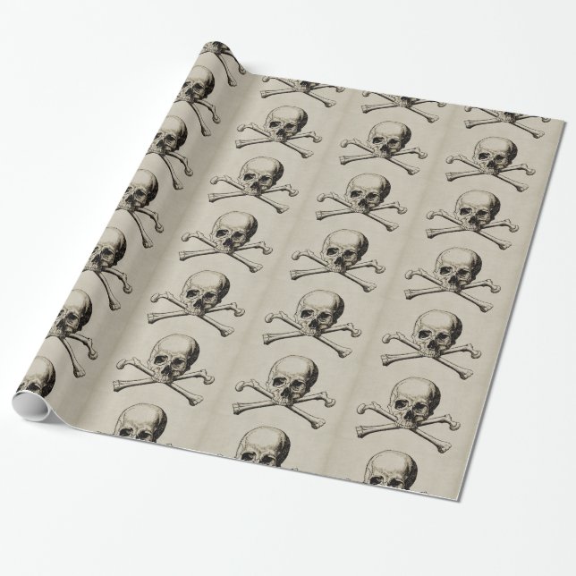 Skull and Cross-bone Halloween Wrapping Paper (Unrolled)