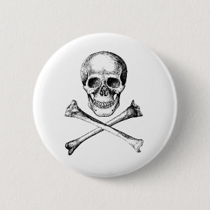 Skull and Cross Bones - Grey 6 Cm Round Badge