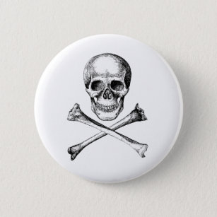 Skull and Cross Bones - Grey 6 Cm Round Badge