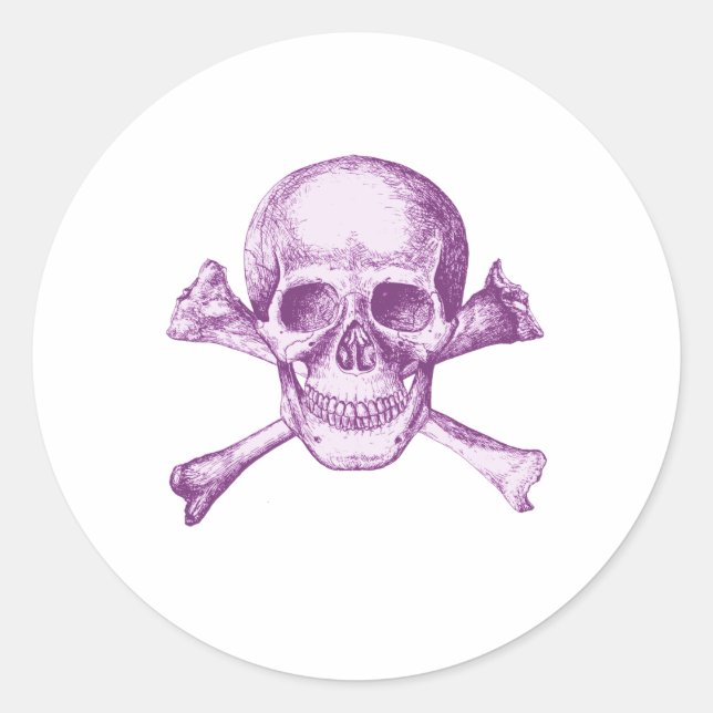 Skull and Cross Bones - Purple Classic Round Sticker (Front)