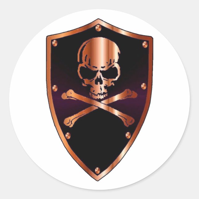 Skull and cross bones shield classic round sticker (Front)