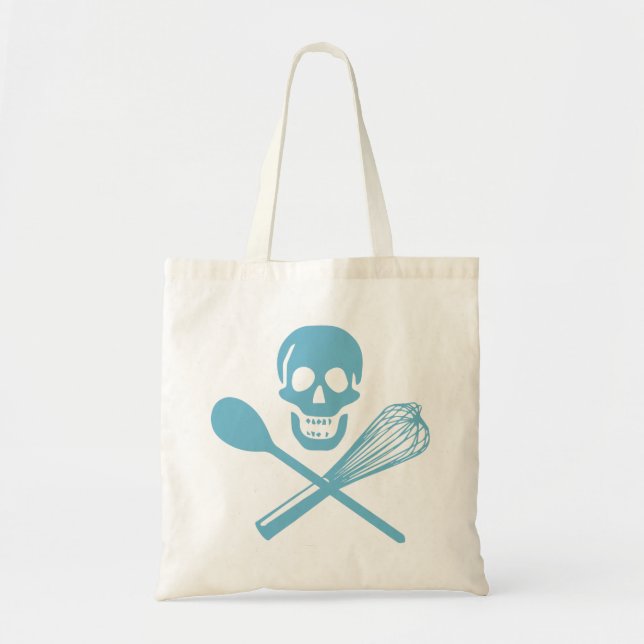 Skull and Cross Whisk Cornflour Blue Tote Bag (Front)