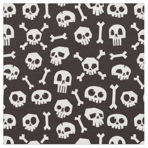 Skull and Crossbones Black and White Fabric