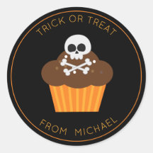 Skull and Crossbones Cupcake Halloween Sticker