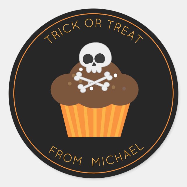 Skull and Crossbones Cupcake Halloween Sticker (Front)