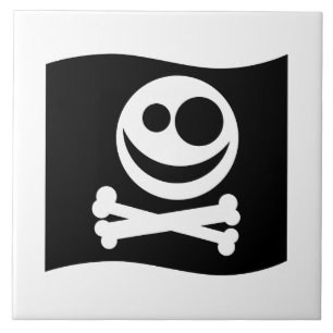Skull and Crossbones Flag. Black and White. Tile