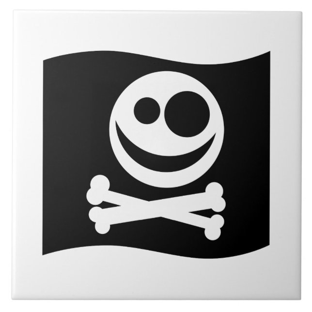 Skull and Crossbones Flag. Black and White. Tile (Front)