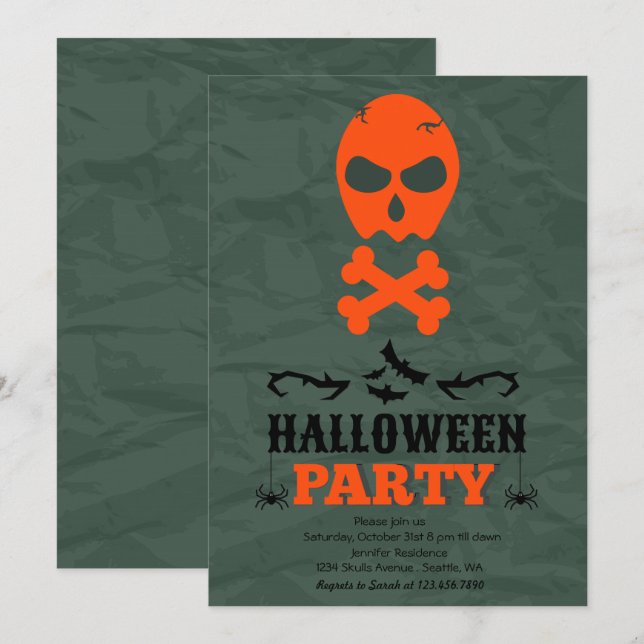 Skull and Crossbones Halloween Party Invitation (Front/Back)
