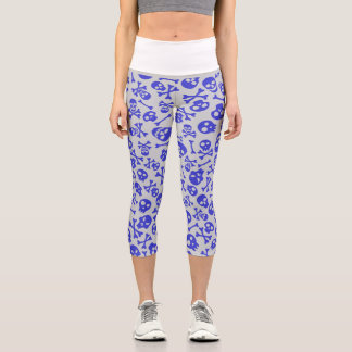 Skull and Crossbones Halloween Seamless Pattern Capri Leggings