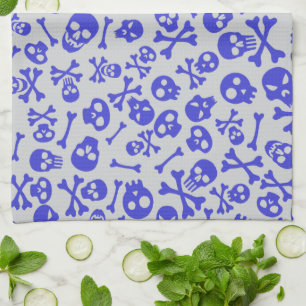 Skull and Crossbones Halloween Seamless Pattern Tea Towel