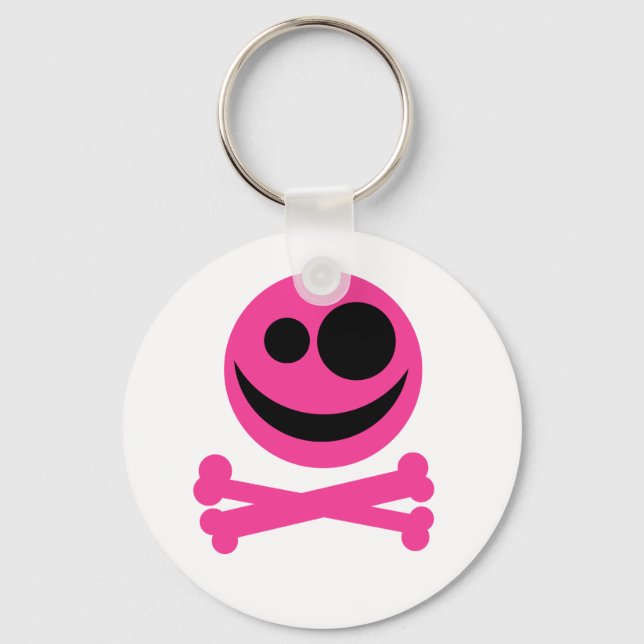 Skull and Crossbones. Hot Pink and Black. Key Ring (Front)
