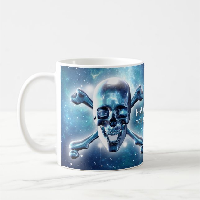 Skull and crossbones in space coffee mug (Left)