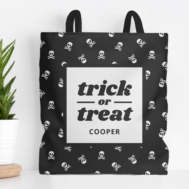 Skull and Crossbones Monogrammed Trick or Treat  Tote Bag (Creator Uploaded)
