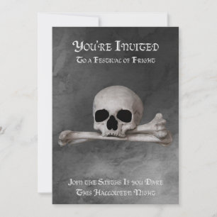 Skull and Crossbones on Grey Halloween Invitation