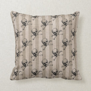 Skull and Crossbones on Tan Striped Cushion