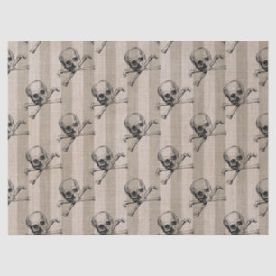 Skull and Crossbones on Tan Striped Decoupage Tissue Paper