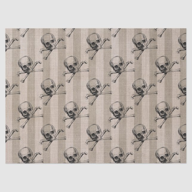 Skull and Crossbones on Tan Striped Decoupage Tissue Paper (Front)