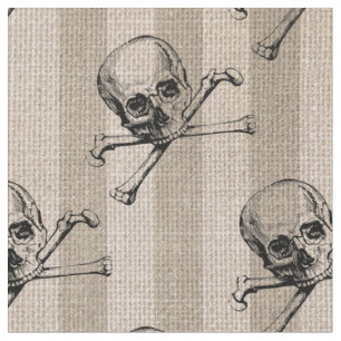 Skull and Crossbones on Tan Striped Fabric