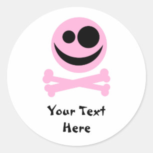 Skull and Crossbones. Pink and Black. Classic Round Sticker