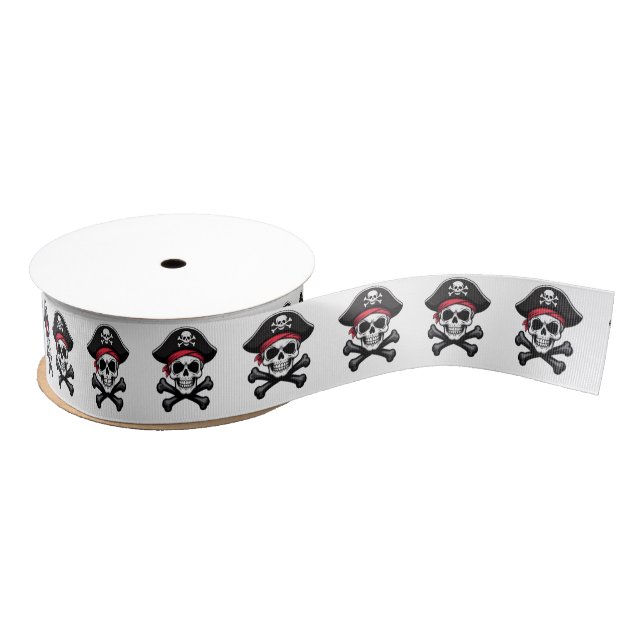 Skull and Crossbones Pirate Grosgrain Ribbon (Spool)
