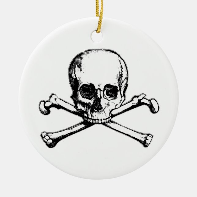 Skull and Crossbones Pirate Icon Ceramic Tree Decoration (Front)