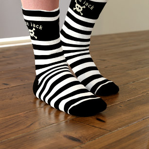 Skull and Crossbones Pirate Name Striped Socks
