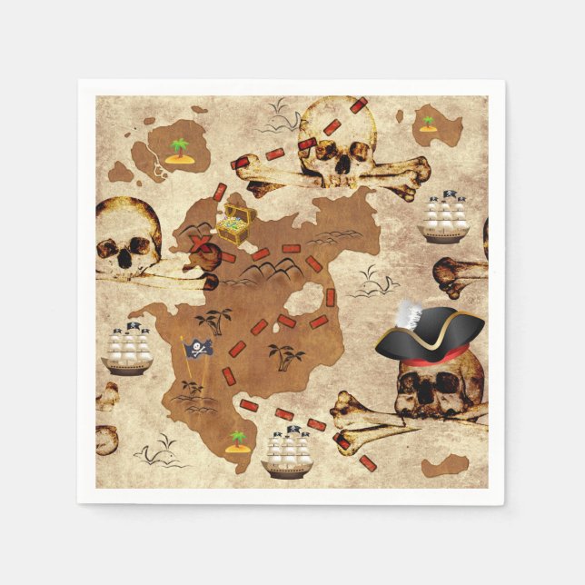 Skull and Crossbones Pirate Treasure Map Napkin (Front)