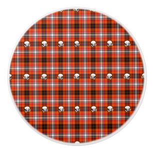 Skull and Crossbones Red and Black Plaid Ceramic Knob
